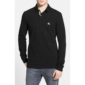 Burberry Brit Black Long Sleeve Logo Plaid Collar Cotton Polo Shirt Men's Size S